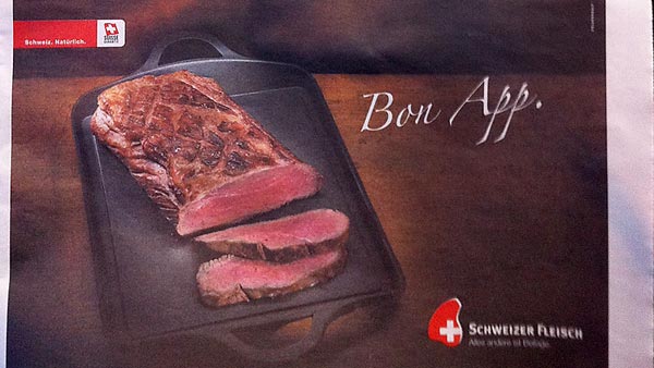 Anzeige «Bon App.» für Schweizer Fleisch