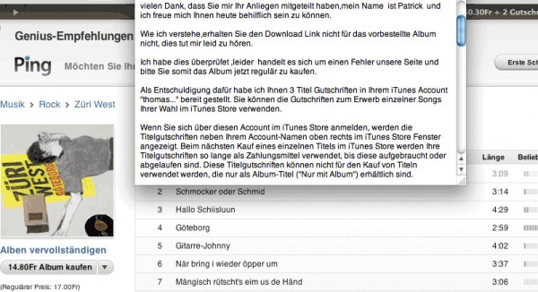 Überfreundliche E-Mail-Nachricht vom iTunes Customer Support